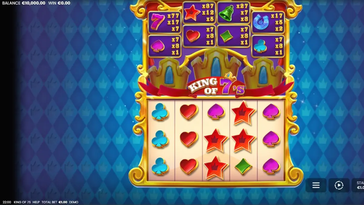 Tampilan visual slot King of 7's dengan simbol mahkota dan angka 7